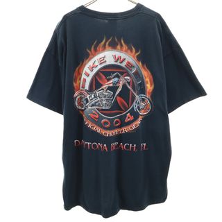 フルーツオブザルーム(FRUIT OF THE LOOM)の古着 FRUIT OF THE LOOM フルーツオブザルーム 2004 BIKE WEEK 半袖 Tシャツ 2XL ブラック系 バイク ビッグサイズ メンズ(Tシャツ/カットソー(半袖/袖なし))