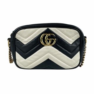 グッチ(GUCCI)のグッチ GUCCI ショルダーバッグ GGマーモント レザー ブラック×アイボリー レディース 448065 送料無料【中古】 z6071(ショルダーバッグ)
