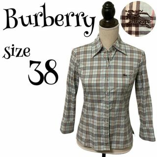 バーバリーブルーレーベル(BURBERRY BLUE LABEL)の【高級】BURBERRY ボタンシャツ 長袖 ノバチェック ブルー ロゴ 刺繍(シャツ/ブラウス(長袖/七分))