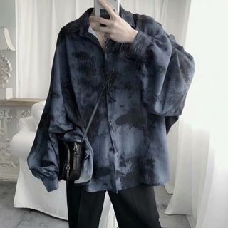 【大人気】 ジオメトリック　モード　シャツ　長袖　ホワイト 韓国風　２XL