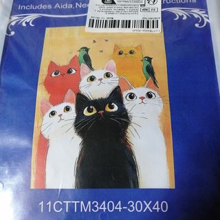 クロスステッチキット『６匹の猫』11ct図案印刷あり