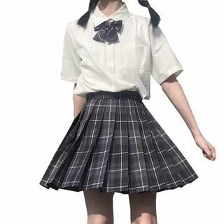 [Vasarhely] XS-4XL 制服 プリーツスカート チェックス リボン