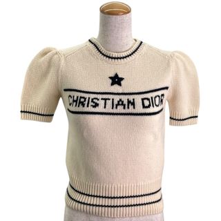 クリスチャンディオール(Christian Dior)の　クリスチャン・ディオール Christian Dior ロゴショートスリーブ ニットセーター 154S09AM305 クリーム カシミヤ レディース ニット(ニット/セーター)