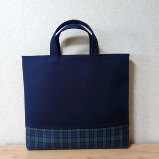 少し大きめグリーンチェック切り替え☆レッスンバッグ