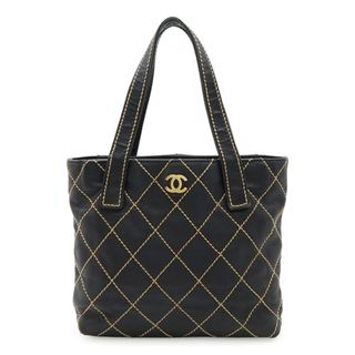 シャネル(CHANEL)のCHANEL シャネル ワイルドステッチ ココマーク トートバッグ ハンドバッグ レザー ブラック 黒 ゴールド金具 A18126(トートバッグ)