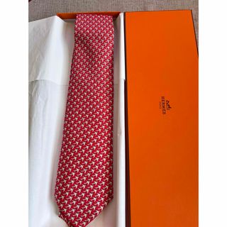 エルメス(HERMES)の【新品未使用】希少HERMES エルメス ネクタイ 飛行機 鳥柄　赤色(ネクタイ)