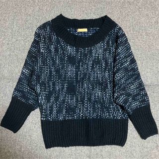 ニット トップス ミックス 長袖 ブラック ネイビー ギャル 秋 冬 ドルマン(ニット/セーター)
