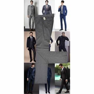 cp★訳あり新品ジャンク扱い微光沢縞柄ダークグレー毛混スーツ外しパンツ81cm(スラックス)