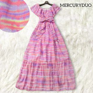 マーキュリーデュオ(MERCURYDUO)のマーキュリーデュオ オフショルダー ロングワンピース ピンク ベルト フレア 夏(ロングワンピース/マキシワンピース)