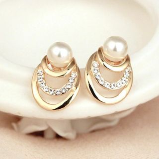 立体的パールデザイン ラインストーン★サークル ピアス 両耳 シルバー925針(ピアス)