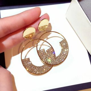 キラキラゆらゆら ラインストーンダイヤモンド★ゴールドプレート 両耳ピアス(ピアス)