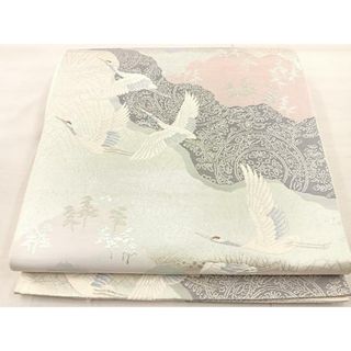 平和屋着物◎六通柄袋帯　唐織　飛鶴文　銀糸　正絹　逸品　BAAU0732mz