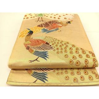 平和屋着物▼六通柄袋帯　唐織　孔雀文　金糸　正絹　逸品　BAAT8331yc(帯)