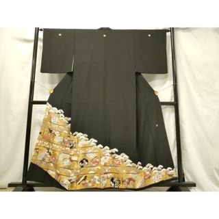 平和屋着物■豪華黒留袖　作家物　駒刺繍　雪輪地紙花文　金彩　正絹　逸品　DAAU4844qp(着物)
