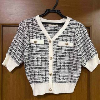 レッセパッセ(LAISSE PASSE)のレッセパッセ　白黒チェック　サマーニット　カーディガン(カーディガン)