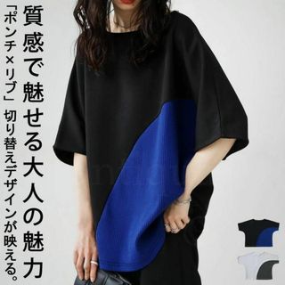 antiqua - 新品【antiqua】個性派★異素材×配色『リブ切り替えトップス』【アンティカ】