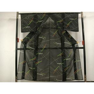 平和屋着物＊夏物　小紋　絽　幾何学文様　黒地　洗える着物　未使用　AAAX5503fy(着物)