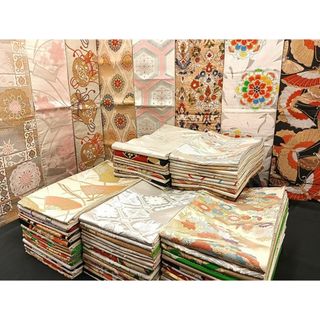平和屋着物■袋帯 西陣 まとめて100点 向い鶴 孔雀 蝶 風景 更紗 花柄 楽器 正倉院 佐賀錦 金銀糸 など 未使用品あり 全て正絹 mmm848(帯)