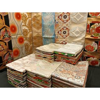 平和屋着物■袋帯 西陣 まとめて100点 向かい鶴 尾長鳥 人物 向かい蝶 風景 更紗 七宝 正倉院 宝相華 佐賀錦 未使用品あり 全て正絹 mmm924(帯)