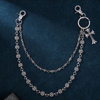 ウォレット チェーン シルバー クロス 2連 ダブル ウエストチェーン バッグ (ウォレットチェーン)