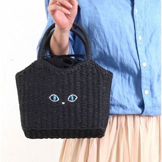 クーコ(COOCO)の（新品未使用）COOCO クーコ　猫刺繍カゴバック　ブラック(かごバッグ/ストローバッグ)