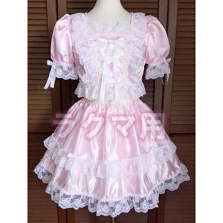 アイドル衣装 ピンク×白 編み上げリボン ハンドメイド オリジナル コスプレ衣装(衣装)