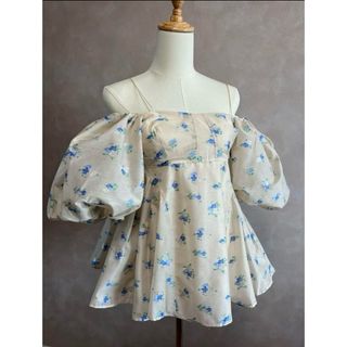 即日発送！3wayシアージャガードペプラムブラウス　FLOWERフラワー(シャツ/ブラウス(半袖/袖なし))