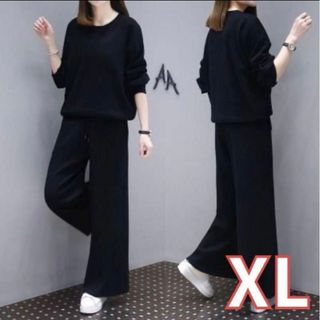 XL【上下セット】セットアップ　ルームウェア　スウェット　ジャージ　長袖　夏　黒(ルームウェア)