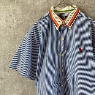 ラルフローレン(Ralph Lauren)の90sRalph Lauren半袖シャツ ストライプ　切替襟　17 S/Mサイズ(Tシャツ/カットソー(半袖/袖なし))