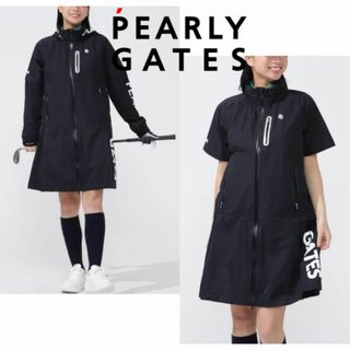 新品【パーリーゲイツ】高機能防水性 袖脱着式 レインワンピース 黒 0