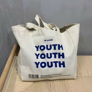 youth ロゴ トートバッグ ビッグサイズ キャンバス 大容量 きなり 白