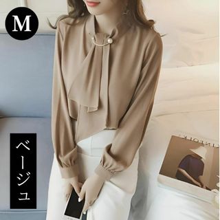 ボウタイブラウス レディース 長袖 シフォン素材 シャツ スカーフタイ風 リボン(シャツ/ブラウス(長袖/七分))