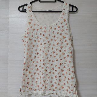 花柄　タンクトップ　レース　M
