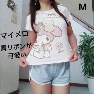 サンリオ(サンリオ)のマイメロディ sanrio☆左右肩リボン付き☆薄いピンク系☆半袖Tシャツ❤(Tシャツ(半袖/袖なし))