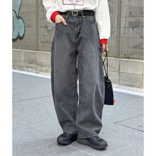 完売品CPCMカーブペインターデニムパンツBKブラック低身長裾ダメージフリンジ