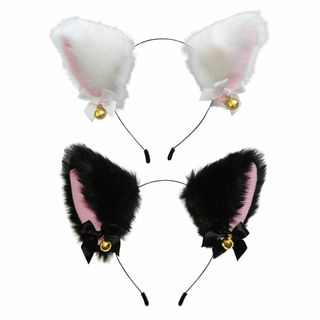 【数量限定】[YFFSFDC] 猫耳 カチューシャ 2色セット 鈴付き リボン付(その他)