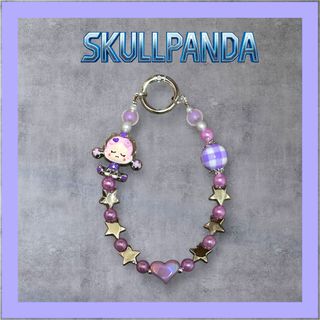 ペイント　シルバー　スカルパンダ　ストラップ　ビーズストラップ　