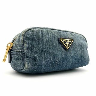 プラダ(PRADA)のPRADA プラダ 三角ロゴ デニム コスメポーチ アクセサリーポーチ(ポーチ)