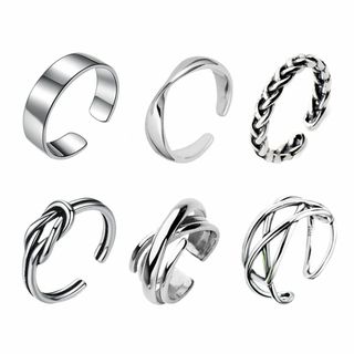 [Vigetto] 6点セット 指輪 メンズ リング アクセサリー 金属銀メッキ