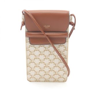 セリーヌ(CELINE)のセリーヌ CELINE フォンポーチ トリオンフ ショルダーバッグ バッグ PVCコーティングキャンバス レザー レディース ホワイト系 / ブラウン系 10G332CQD.01TA 【中古】(ショルダーバッグ)