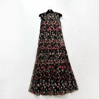 【LOULOU WILLOUGHBY】チュール刺繍ロングワンピース　花柄　黒　2(ロングワンピース/マキシワンピース)