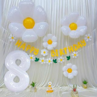 【スタイル:フラワーバルーン[8]】8歳 誕生日 飾り付け、バースデー 飾り 誕