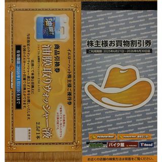 イエローハット株主優待　お買い物割引券3000円分＆ウォッシャー液引換券(ショッピング)