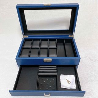 SONGMICS　腕時計ケース　ジュエリーボックス　ネイビー　鍵付き　8本収納