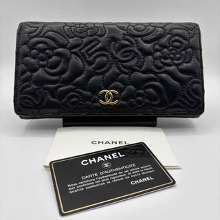 シャネル(CHANEL)の美品 CHANEL シャネル カメリア ラムスキン フラップ 長財布 ブラック(財布)