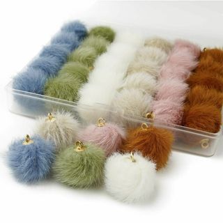 ファーボール カン付き 16mm 6色36個セット アイボリー アクセサリーパー(その他)