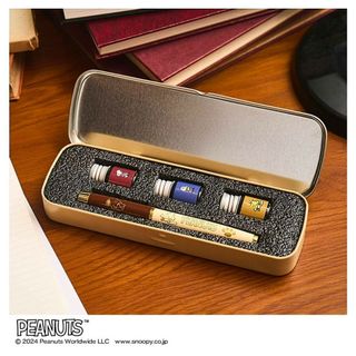 新品内袋未開封 スヌーピー 万年筆 インクボトル 3本 イラスト缶ケース 付録