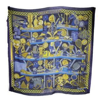 エルメス(HERMES)のエルメス スカーフ カレ90 LES TROPHEES カシミヤ ネイビー(バンダナ/スカーフ)