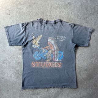 90s バイカーイベント tシャツ USA製 フェードネイビー M インディアン