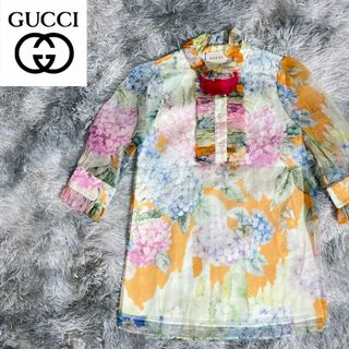 グッチ(GUCCI)の[大人気]　グッチ　ワンピース　フラワー　花　キッズ　総柄　紫陽花　季節感(ワンピース)